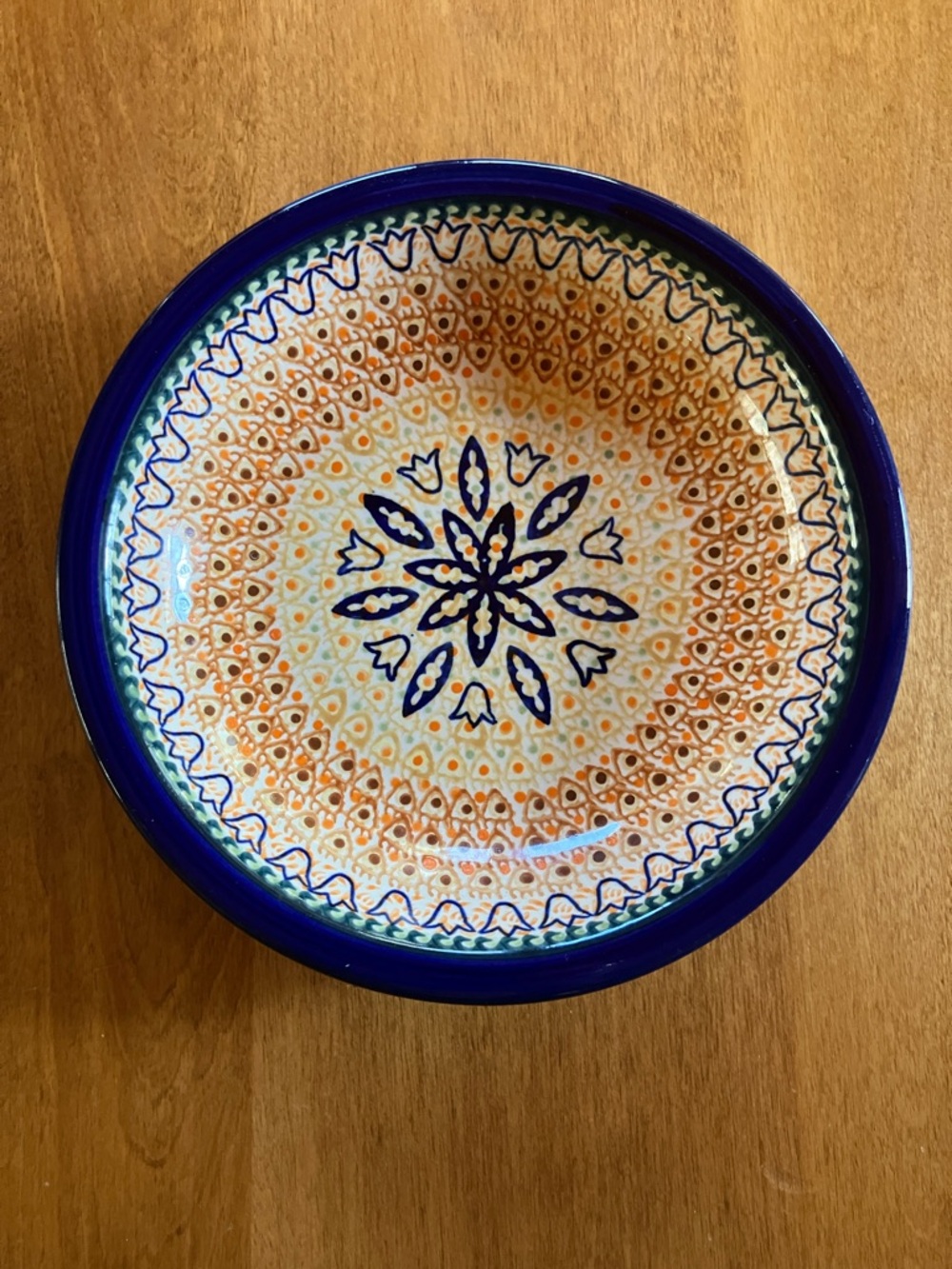 Unikat Hand-Painted Blue & Orange Ceramic Serving Bowl